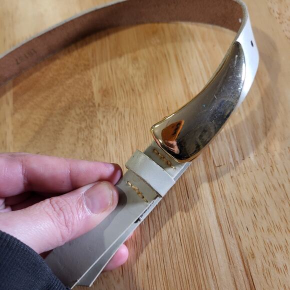 Leather Gray Skinny Belt Gold Talon Fang Clasp 30" Long - Picture 2 of 9